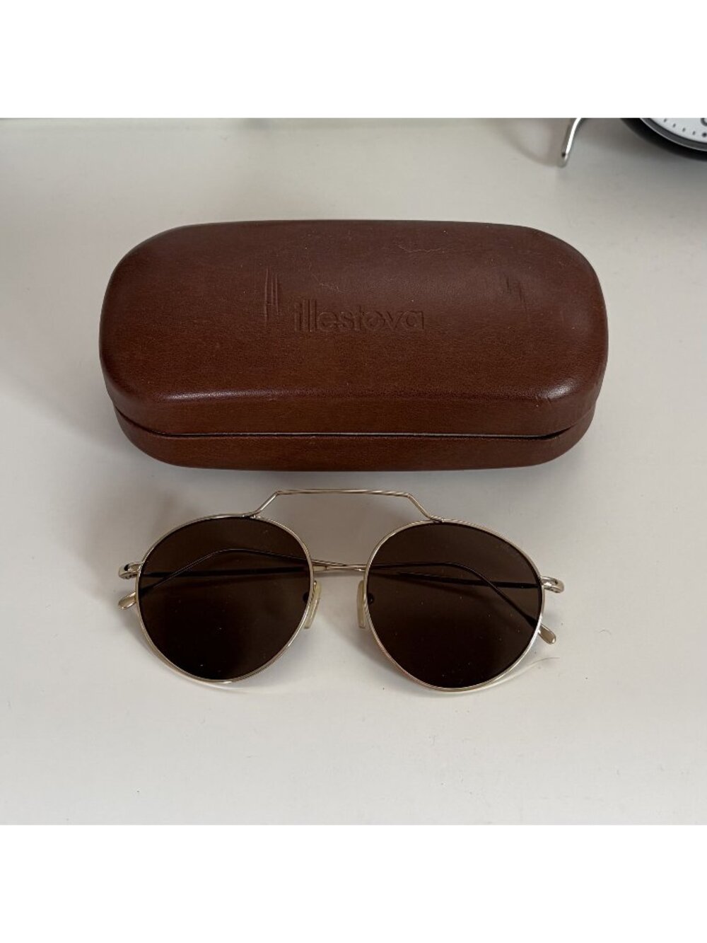 Illesteva Milan Gold-Tone Round Sunglasses With Brown Lenses & Case